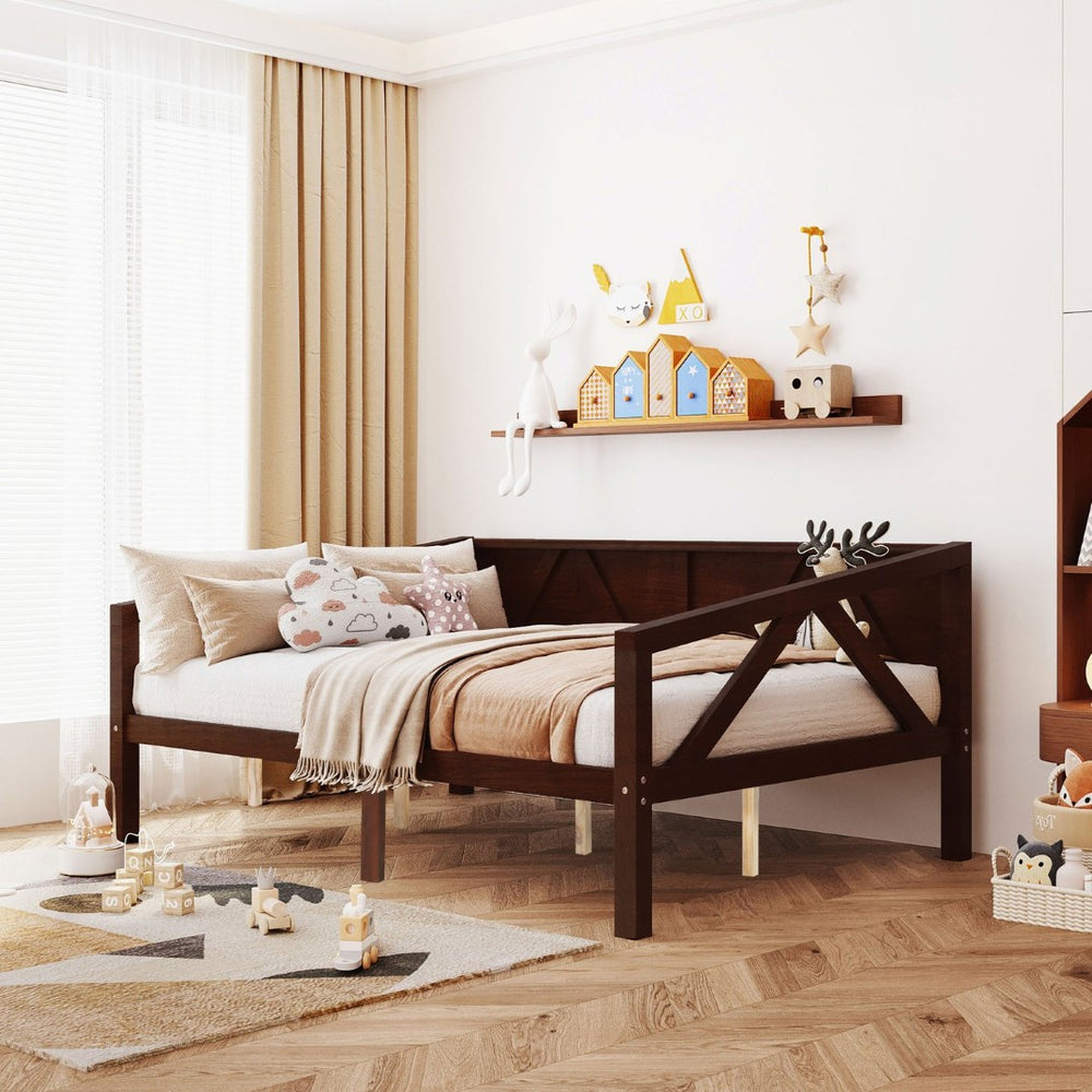 English Elm Twin Daybed Frame Solid Pine Sofa Bed for Guest Room Studio or Teen Bedroom Espresso N708P266726P