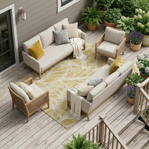 8x10 Gold Wheat Floral Polyester Area Rug Washable Stain Resistant Indoor Outdoor