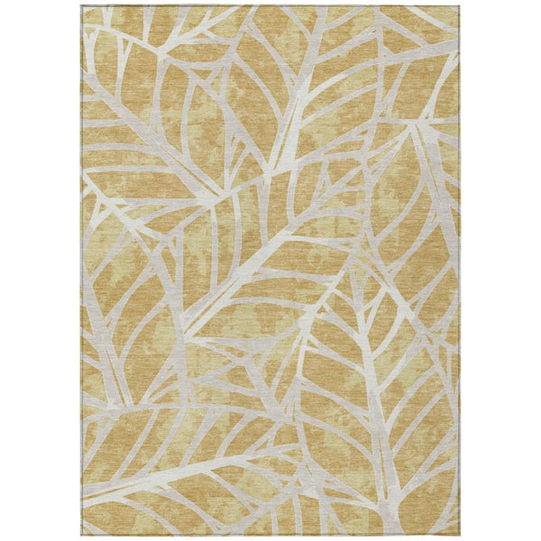 HomeRoots 8x10 Gold Wheat Floral Polyester Area Rug Washable Stain Resistant Indoor Outdoor 745334