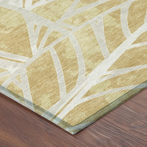 8x10 Gold Wheat Floral Polyester Area Rug Washable Stain Resistant Indoor Outdoor