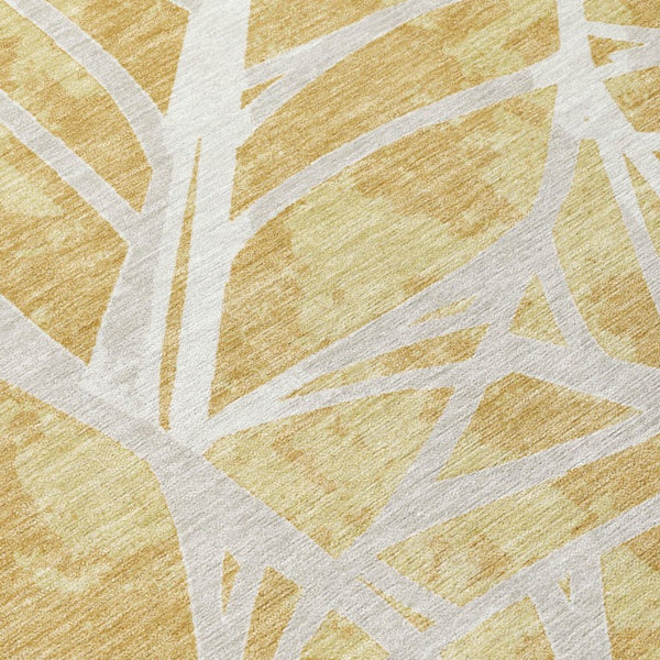 8x10 Gold Wheat Floral Polyester Area Rug Washable Stain Resistant Indoor Outdoor