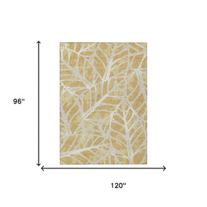 8x10 Gold Wheat Floral Polyester Area Rug Washable Stain Resistant Indoor Outdoor