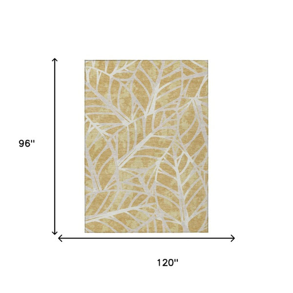 8x10 Gold Wheat Floral Polyester Area Rug Washable Stain Resistant Indoor Outdoor