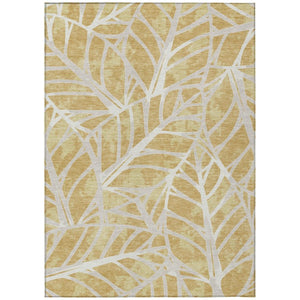 HomeRoots 9x12 Gold Wheat Floral Polyester Area Rug Stain Resistant for Patio or Living Room 745335