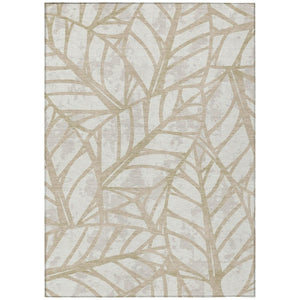 HomeRoots 5x8 Ivory Linen Floral Polyester Area Rug Stain Resistant for Patio or Living Room 745344