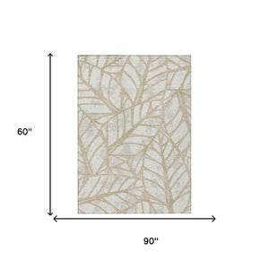 5x8 Ivory Linen Floral Polyester Area Rug Stain Resistant for Patio or Living Room