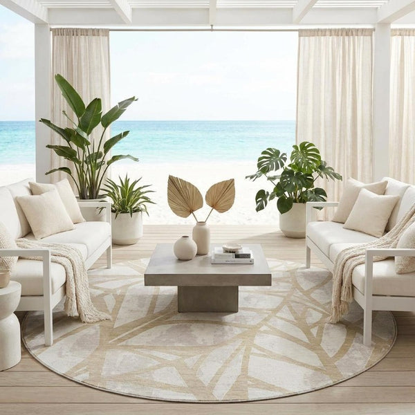 8 Ft Round Floral Polyester Area Rug Washable Stain Resistant Indoor Outdoor Decor