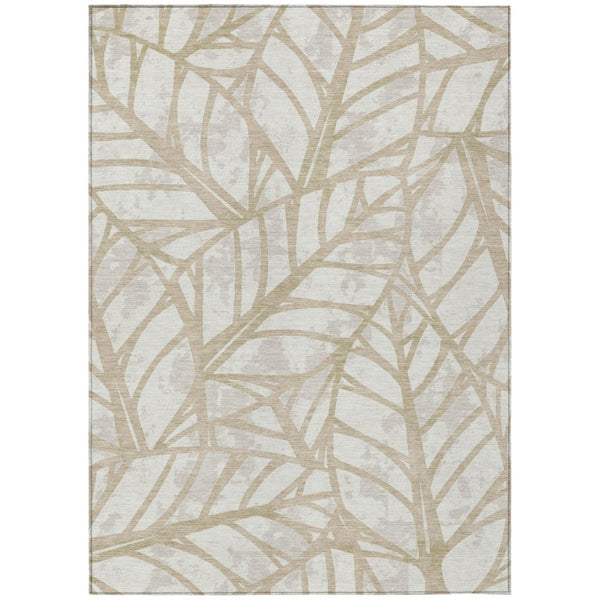 HomeRoots 9x12 Ivory Linen Floral Polyester Area Rug Washable Stain Resistant Patio Living Room 745347