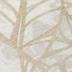 9x12 Ivory Linen Floral Polyester Area Rug Washable Stain Resistant Patio Living Room