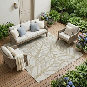 10 X 14 Ivory Floral Polyester Area Rug Washable Stain Resistant Indoor Outdoor