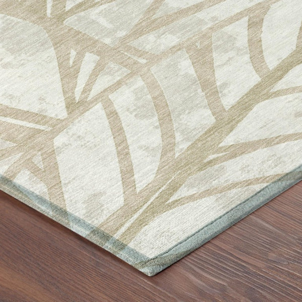 10 X 14 Ivory Floral Polyester Area Rug Washable Stain Resistant Indoor Outdoor