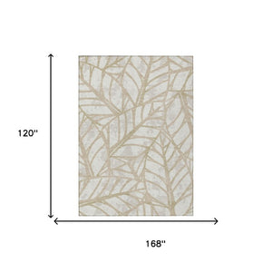 10 X 14 Ivory Floral Polyester Area Rug Washable Stain Resistant Indoor Outdoor