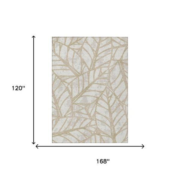 10 X 14 Ivory Floral Polyester Area Rug Washable Stain Resistant Indoor Outdoor