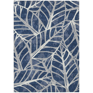 HomeRoots 5 X 8 Navy Floral Polyester Area Rug Washable Stain Resistant Indoor Outdoor Patio 745350