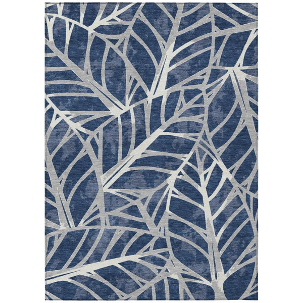 HomeRoots 5 X 8 Navy Floral Polyester Area Rug Washable Stain Resistant Indoor Outdoor Patio 745350