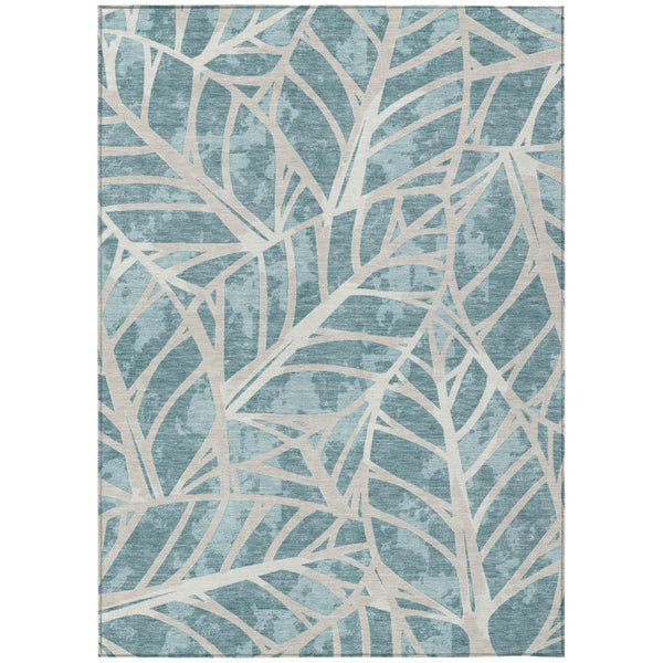 HomeRoots 8 X 10 Teal Silver Floral Polyester Area Rug Stain Resistant for Patio or Living Room 745358
