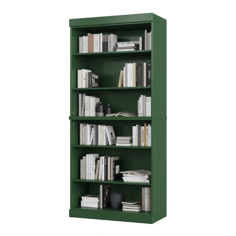 HomeRoots 72 Inch Solid Wood Six Shelf Adjustable Bookcase for Home Office Library or Living Room Green 745399