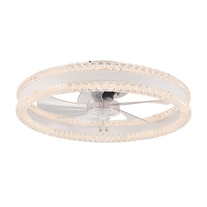 English Elm 20" Luxury Double Ring LED Ceiling Fan with Crystal Flush Mount, Hidden Blades, Dimmable Remote & App Control White W2312P368711