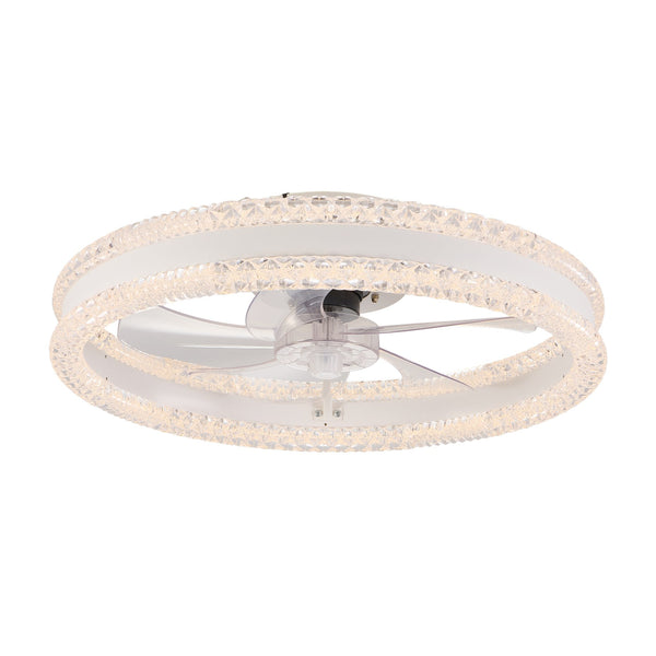 English Elm 20" Luxury Double Ring LED Ceiling Fan with Crystal Flush Mount, Hidden Blades, Dimmable Remote & App Control White W2312P368711