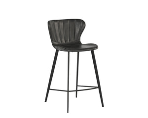 Sunpan Arabella Mid-Century Modern Bar Stool with Clamshell Tufting and Stylish Black Steel Legs Bravo Portabella / Polo Club Kohl Grey