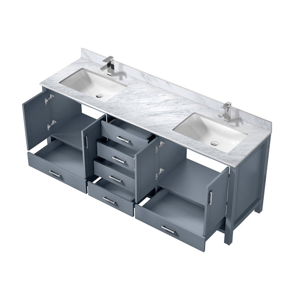 English Elm Dark Grey Double Bath Vanity 80" W x 22" D with Carrara Marble Top, Soft-Close Storage & Chrome Faucet Set B2731P259127
