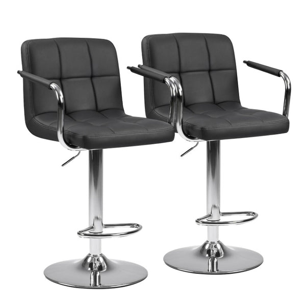 HomeRoots Set of Two Adjustable Swivel Barstools in Faux Leather with Aluminum Footrest 745411