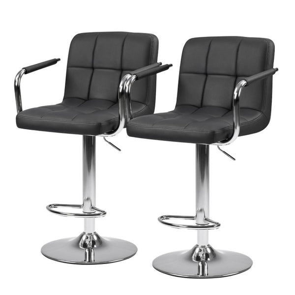 Set of Two Adjustable Swivel Barstools in Faux Leather with Aluminum Footrest