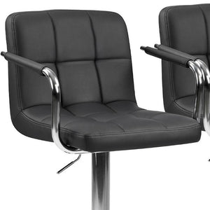 Set of Two Adjustable Swivel Barstools in Faux Leather with Aluminum Footrest