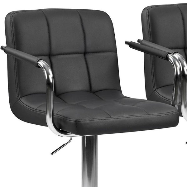 Set of Two Adjustable Swivel Barstools in Faux Leather with Aluminum Footrest