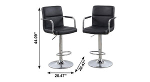 Set of Two Adjustable Swivel Barstools in Faux Leather with Aluminum Footrest