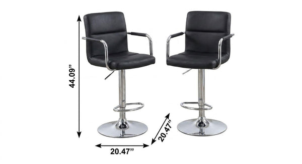 Set of Two Adjustable Swivel Barstools in Faux Leather with Aluminum Footrest