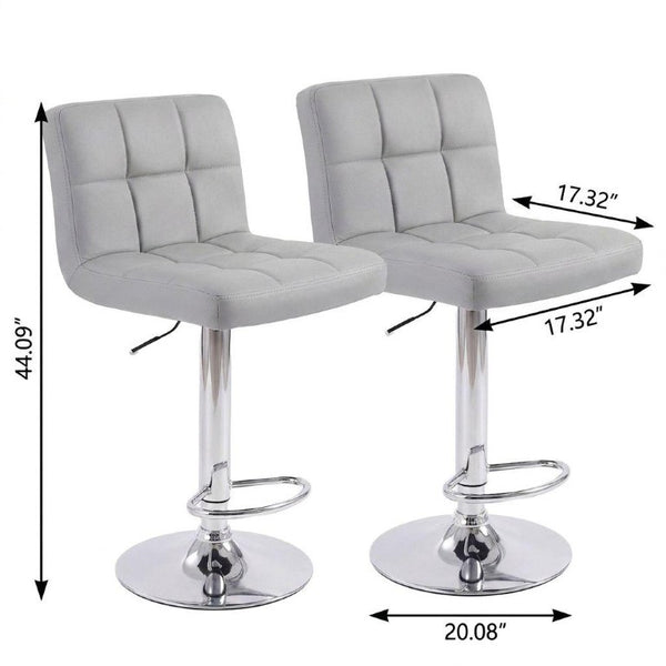 Set of Two Adjustable Swivel Barstools in Faux Leather with Sleek Steel Frame
