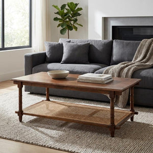 HomeRoots 42 Inch Solid Wood Rattan Coffee Table Bohemian Living Room Accent Furniture 745444