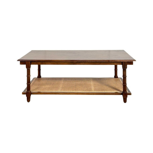 42 Inch Solid Wood Rattan Coffee Table Bohemian Living Room Accent Furniture
