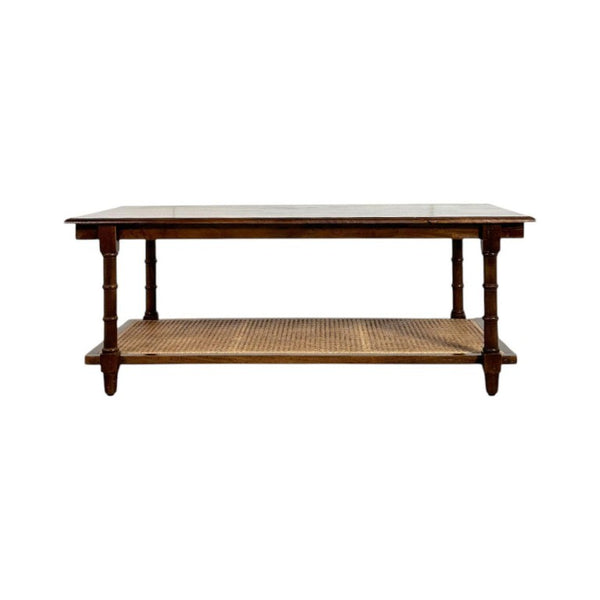 42 Inch Solid Wood Rattan Coffee Table Bohemian Living Room Accent Furniture