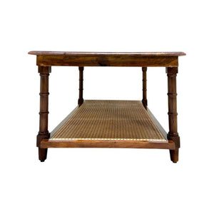 42 Inch Solid Wood Rattan Coffee Table Bohemian Living Room Accent Furniture