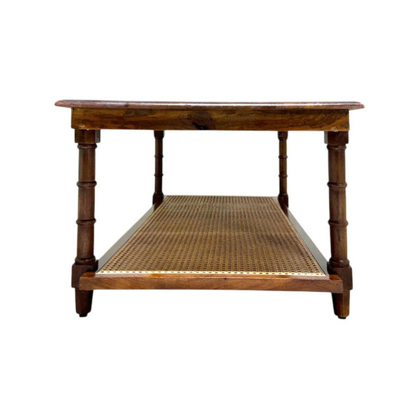 42 Inch Solid Wood Rattan Coffee Table Bohemian Living Room Accent Furniture
