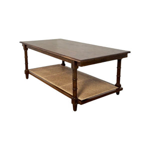 42 Inch Solid Wood Rattan Coffee Table Bohemian Living Room Accent Furniture