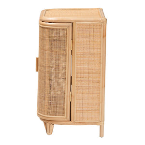 English Elm Bohemian Rattan Woven Storage Cabinet with Tapered Feet for Living Room or Entryway B2750P467730