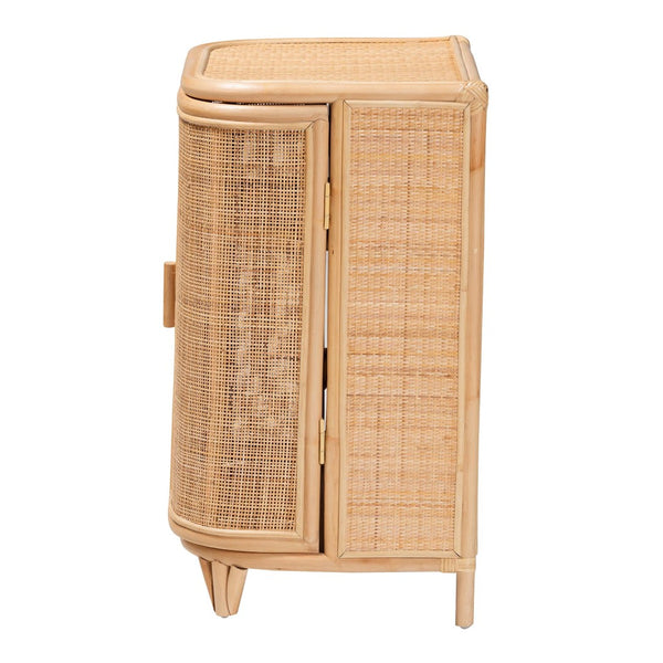 English Elm Bohemian Rattan Woven Storage Cabinet with Tapered Feet for Living Room or Entryway B2750P467730