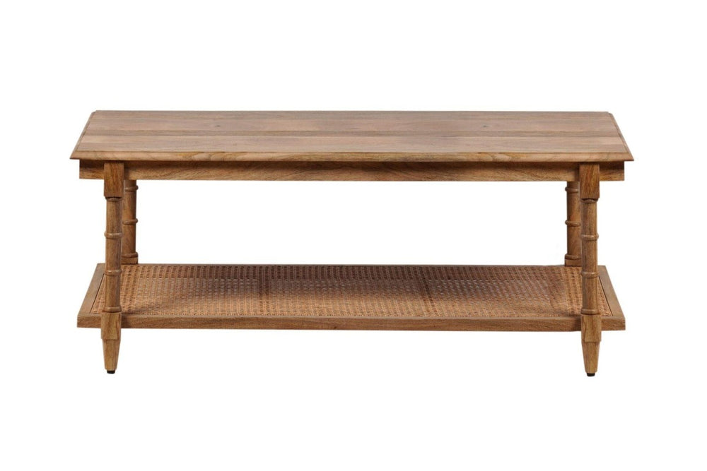 HomeRoots 42 Inch Solid Wood Rattan Coffee Table for Boho Living Room Decor and Style 745445