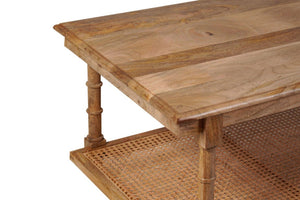 42 Inch Solid Wood Rattan Coffee Table for Boho Living Room Decor and Style