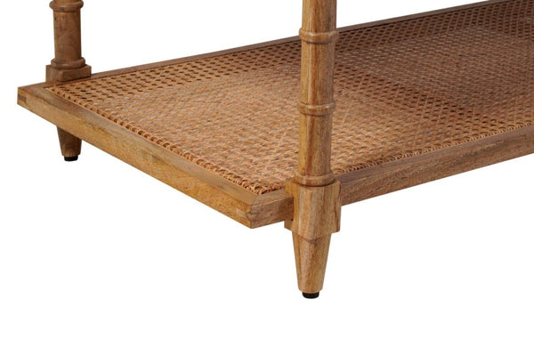 42 Inch Solid Wood Rattan Coffee Table for Boho Living Room Decor and Style