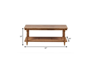 42 Inch Solid Wood Rattan Coffee Table for Boho Living Room Decor and Style