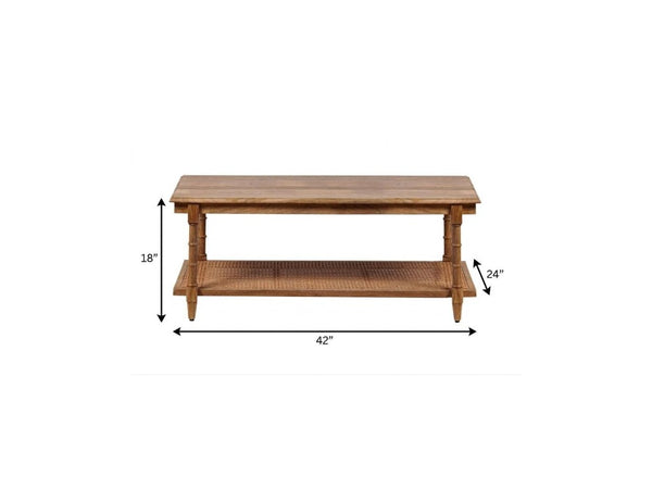 42 Inch Solid Wood Rattan Coffee Table for Boho Living Room Decor and Style