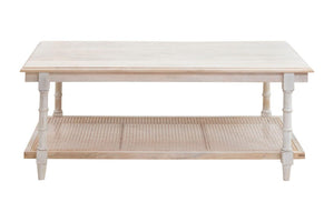 HomeRoots 42 Inch Distressed Solid Wood Rattan Coffee Table Farmhouse Living Room Accent 745446