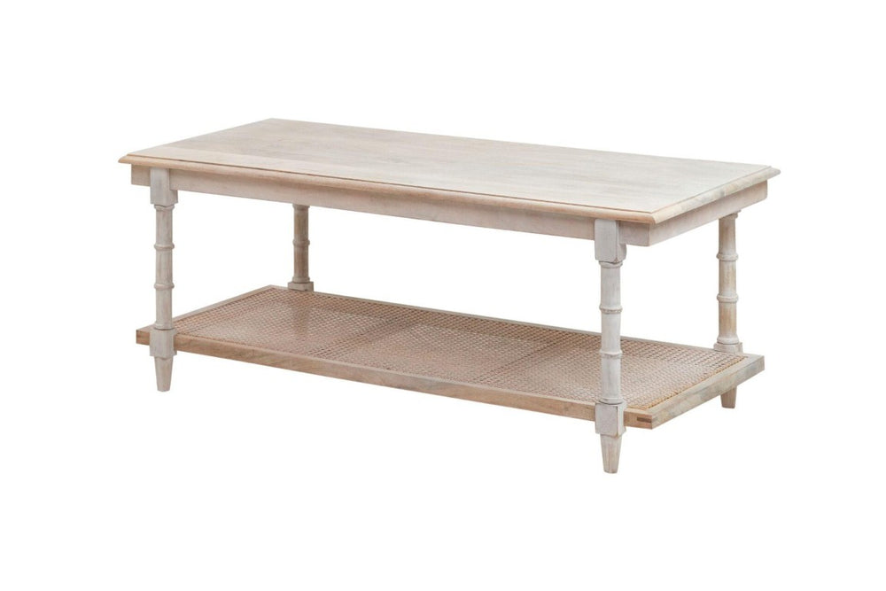 HomeRoots 42 Inch Distressed Solid Wood Rattan Coffee Table Farmhouse Living Room Accent 745446