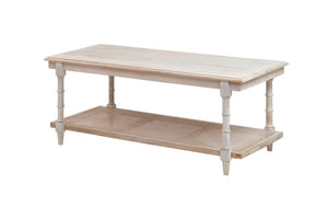 42 Inch Distressed Solid Wood Rattan Coffee Table Farmhouse Living Room Accent