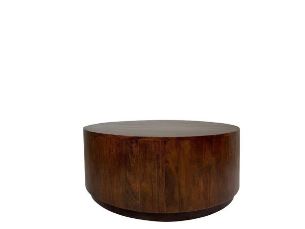 HomeRoots 42 Inch Round Solid Wood Drum Coffee Table in Chestnut for Living Room Decor 745451