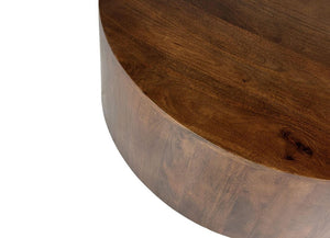 42 Inch Round Solid Wood Drum Coffee Table in Chestnut for Living Room Decor
